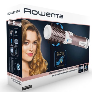 Perie rotativa Rowenta Brush Activ' Premium Care CF9540F0, 1000W, 2 trepte, 2 viteze, ionizare, 2 perii, Cashmere Keratin, invelis ceramic, Roz, Resigilat, Grad A