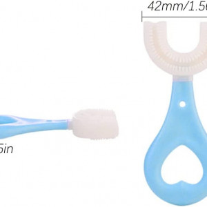 Periuta de dinti in forma de U pentru copii Fyaccd, silicon, alb/albastru, 90 x 42 mm - Img 6