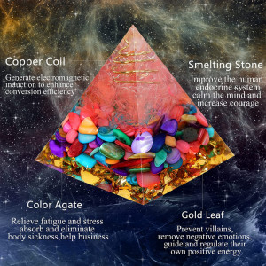 Piramida Orgone cu 11 cristale vindecatoare YORFULL, cristal, multicolor, 6 x 6 cm - Img 8