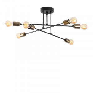 Plafoniera Abby, 6 lumini, metal, negru/auriu, 66 x 27 cm