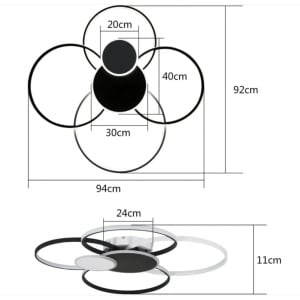 Plafoniera Zmh, LED, metal/acril, negru/alb, 94 x 92 x 11 cm