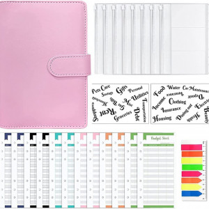 Planificator de buget cu accesorii si etichete Iycorish, PU/hartie/plastic, roz, 19 x 13 cm