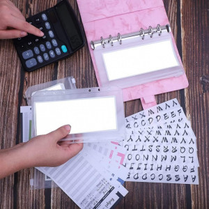 Planificator de buget cu accesorii si etichete Iycorish, PU/hartie/plastic, roz, 19 x 13 cm - Img 7