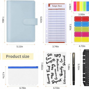 Planificator de buget cu plicuri si etichete Iycorish, PU/hartie/plastic, albastru deschis, 19 x 13 cm - Img 3