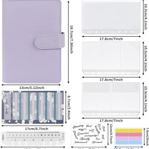 Planificator de buget cu plicuri si etichete Iycorish, PVC/hartie/plastic, mov, 18,7 x 13 cm - Img 4