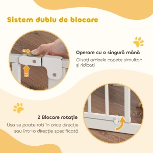 Poarta pentru caini cu latime reglabila 75-95cm, otel/ABS, 76cm inaltime, dublă blocare, kit extensie 10cm inclus, alb - Verificat A · Re-Bloom - Img 5
