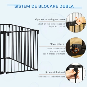 Poarta pliabila 8 sectiuni cu blocare automata, otel/plastic, 482.5x76cm, Negru - Verificat A · Re-Bloom - Img 4