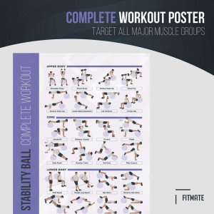 Poster cu exercitii de antrenament cu mingea PosterMate, hartie, violet/alb/negru, 41,5 x 63,5 cm - Img 7