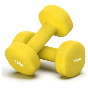 POWRX set 2 gantere fixe, fonta cu invelis neopren, 2x1.5kg, Galben - Verificat A · Re-Bloom