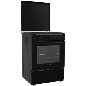 Produs Resigilat Aragaz Gaz Heinner HFSC-V60BK, 60x60x85 cm, 4 arzatoare, Capac metalic, Aprindere electrica plita, Usa cuptor cu geam dublu, Duze GPL incluse, Tava si gratar cromat