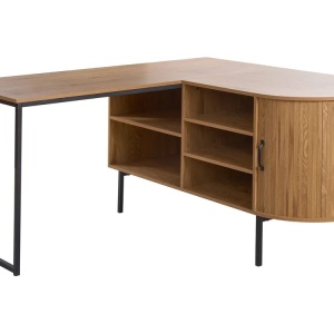 Produs Resigilat Birou de colt Re-Bloom Solari, MDF/fier, 140x140x72 cm, spatiu depozitare, 30 kg, maro/negru - Verificat A