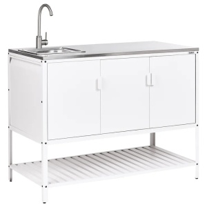 Produs Resigilat Dulap bucatarie exterior cu chiuveta Re-Bloom Maenza, otel/inox, 120x60x127 cm, bazin 38x32x18 cm, robinet+tevi incluse, 20 kg, alb/argintiu - Verificat A