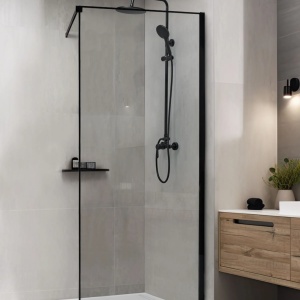 Produs Resigilat Paravan de dus Re-Bloom Waspam, 80x190 cm, sticla securizata 6mm, aluminiu/inox, usa reversibila, negru transparent - Verificat A - Img 3