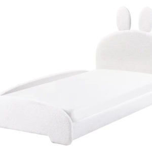 Produs Resigilat Pat copii model Rabbit Re-Bloom Perros, 90x200 cm, textil/placaj plop, somiera 17 lamele, tablie 98x70 cm, 150 kg, alb - Verificat A