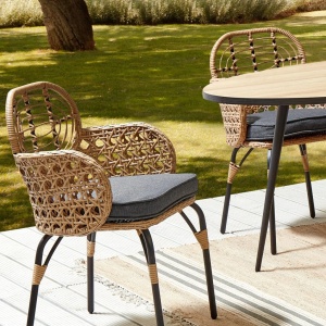 Produs Resigilat Set 2 scaune de gradina cu perne Re-Bloom Pratello, ratan PE/textil/otel, 45x49x84 cm, 100 kg, gri grafit/natur - Verificat A - Img 3