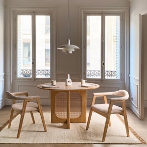 Produs Resigilat Set 2 scaune de masa Re-Bloom Oneco, lemn cauciuc/MDF/textil, 56x62x72 cm, 100 kg, natur/bej - Verificat A - Img 3