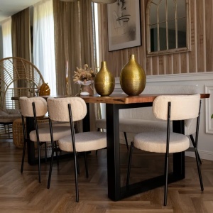 Produs Resigilat Set 2 scaune dining Allison, boucle/otel, 47x52x77 cm, 120 kg, bej deschis si negru - Verificat A - Img 3