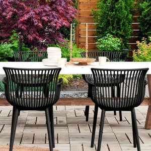 Produs Resigilat Set 4 scaune de gradina Re-Bloom Pesaro, polipropilena, 58x45x84 cm, 150 kg, negru - Verificat A - Img 3