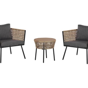 Produs Resigilat Set bistro Re-Bloom Gargano 3 piese, ratan PE/otel, masa 50x50x50 cm, fotolii 70x68x72 cm, perne UV, 2 locuri, gri/negru/natur - Verificat A