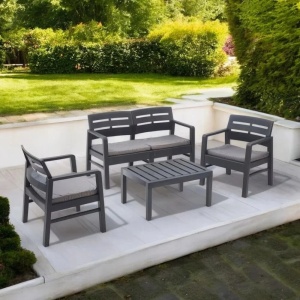 Progarden set mobilier gradina Java 4 piese, polipropilena, canapea 2L 121x58x74 cm + 2 scaune 63x58x74 cm + masa 74x55x38 cm, perne incluse, antracit - Verificat A · Re-Bloom - Img 2