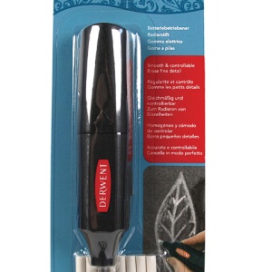 Radiera electrica Derwent Professional, cu baterii, 8 rezerve incluse, negru, Resigilat, Grad A