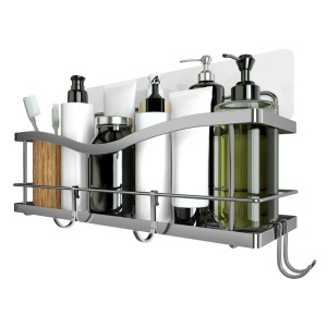 Raft de dus KincMax, din otel inoxidabil, montare fara gaurire, argintiu, 32x13x14 cm, Resigilat, Grad A