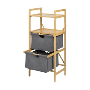 Raft depozitare si organizare KL6554, cu 4 nivele, sertare textile, lemn, 44x34x96 cm, multifunctional, natur/gri - Img 2