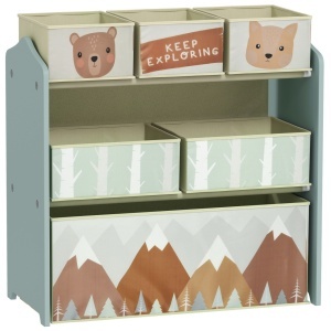 Raft pentru depozitarea jucariilor, MDF/metal/textil, multicolor, 63 x 30 x 66 cm, Resigilat, Grad A