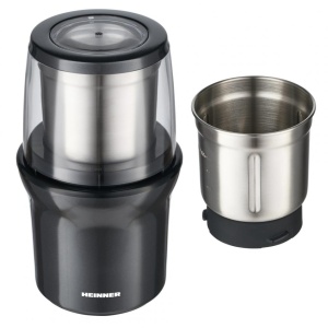 Rasnita electrica Heinner HCG-200DGIX2, rasnire umeda si uscata, 200W, 2 recipiente, carcasa inox, Gri