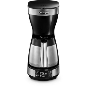 RESIGILAT Cafetiera De’Longhi ICM16731, 1200W, Carafa termica din otel inoxidabil, Capacitate 1.25 L, 10 cesti, Ecran LCD, Timer, Selector Aroma, Sistem anti-picurare, Oprire automata, Inox/Negru