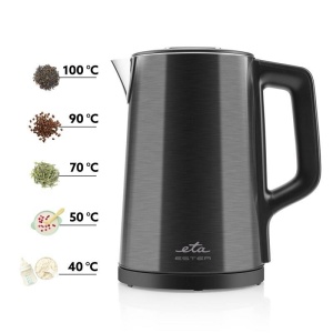 RESIGILAT - Fierbator electric ETA Ester 4597 90000, 2200W, 1.5 litri, 40 la 100 °C, otel inoxidabil, pereti dubli, negru