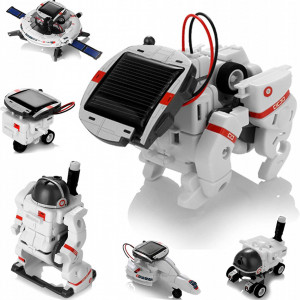 Robot educational cu incarcare solara 6 in 1 Batlofty, ABS, alb/negru/rosu, 24 x 18 x 6,3 cm - Img 1