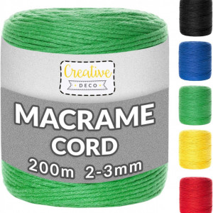 Rola de ata macrame Creative Deco, bumbac, verde, 100 m x 2-3 mm