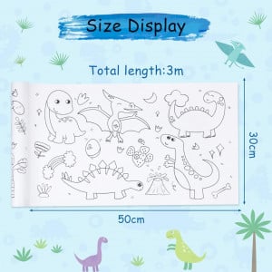 Rola de desen pentru copii Hamoom, model dinozauri, hartie, alb/negru, 30 x 300 cm 