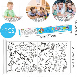 Rola de desen pentru copii JOKILY, hartie, model animale, alb/negru, 89 x 29,5 cm - Img 7