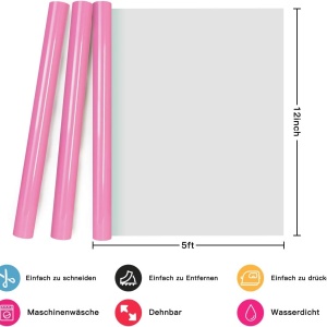 Rola de vinil pentru transfer termic Yrym Ht, roz, 30,5 x 152,4 cm