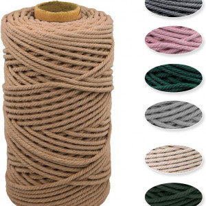 Rola macrame Wiwoo, bumbac, maro, 4 mm x 100 m