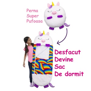 Sac de dormit 2 in 1 inorogul Arianna, Pliabil, Portabil, 137x50cm, Multicolor, 3-8 ani, WJ6141-B - Img 3