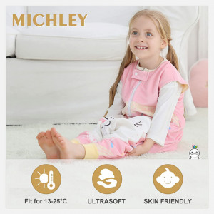 Sac de dormit fara maneca pentru copii MICHLEY, poliester, alb/roz, 5-6 ani - Img 3