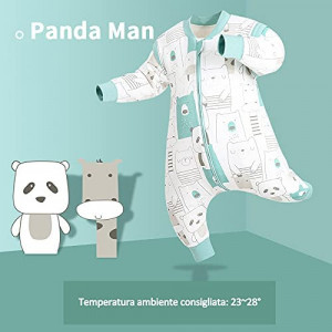 Sac de dormit pentru copii Isyunen, model Panda, bumbac, multicolor, M, 1-3 ani - Img 2
