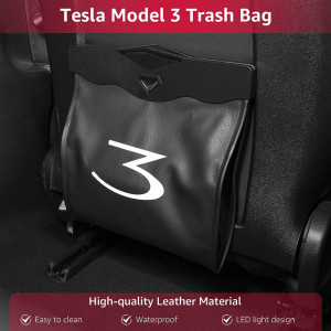 Sac de gunoi auto model Tesla 3 BASENOR, LED, piele sintetica, negru - Img 7