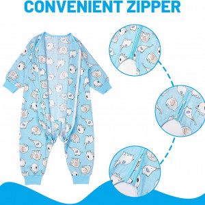 Salopeta de dormit pentru bebelusi Minizone, bumbac, alb/albastru, 3-4 ani - Img 4