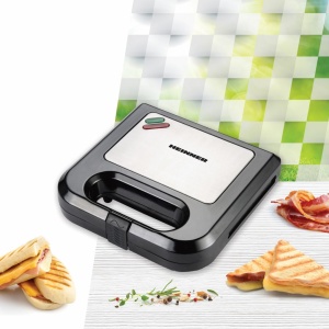 Sandwich maker Heinner SM-K750BKS, Putere 750W, Placi antiadezive fixe tip grill, Negru/Inox - Img 3