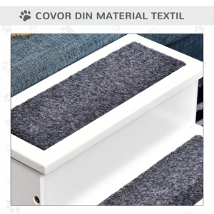 Scara din lemn cu 3 trepte pentru animale Re-Bloom, lemn pin/covor panza, 44.5x40.5x38 cm, 30 kg, alb - Verificat A · Re-Bloom - Img 4