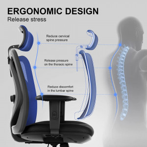Scaun de birou ergonomic Sihoo, suport lombar reglabil,tetiera reglabila, roți poliuretanice, gri, 46 x 61 x 110 cm - Img 6