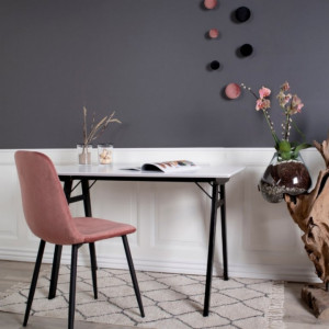 Scaun tapitat House Nordic, metal/catifea, negru/roz, 40 x 43 x 86 cm - Img 5