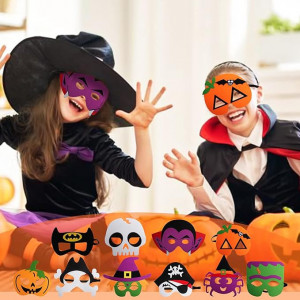 Set 10 masti de Halloween pentru copii Yisscen, pasla, multicolor
