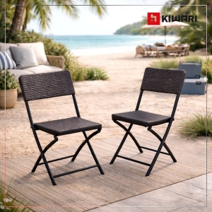 Set 10 x 2 scaune gradina pliabile Kiwari 44.5x57x80.5 cm, cadru metalic, 120 kg, terasa/balcon/camping, maro - Img 5