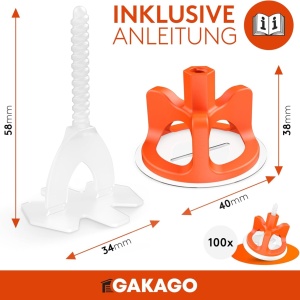 Set 100 tije pentru nivelarea placilor de faianta/gresie Gakago, plastic, alb/portocaliu, 3 mm