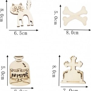 Set 14 decoratiuni de Halloween Jingyukj, lemn, alb, 3m - Img 5